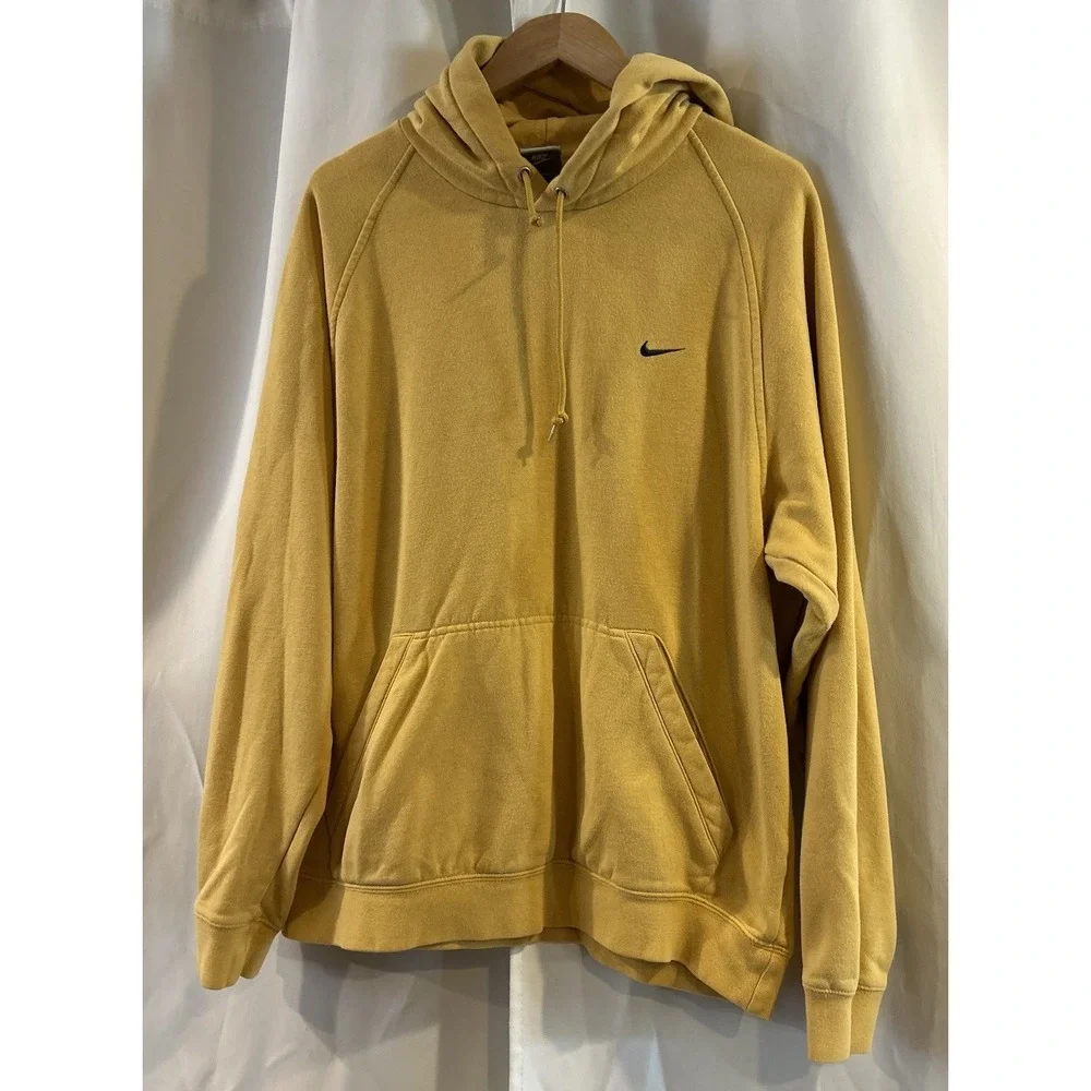Vintage Y2K Nike Swoosh Logo Yellow Gold Pullover Hoodie Sweatshirt‎ - Men's L
